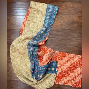 Kantha Blue, Orange, and Yellow Scarf